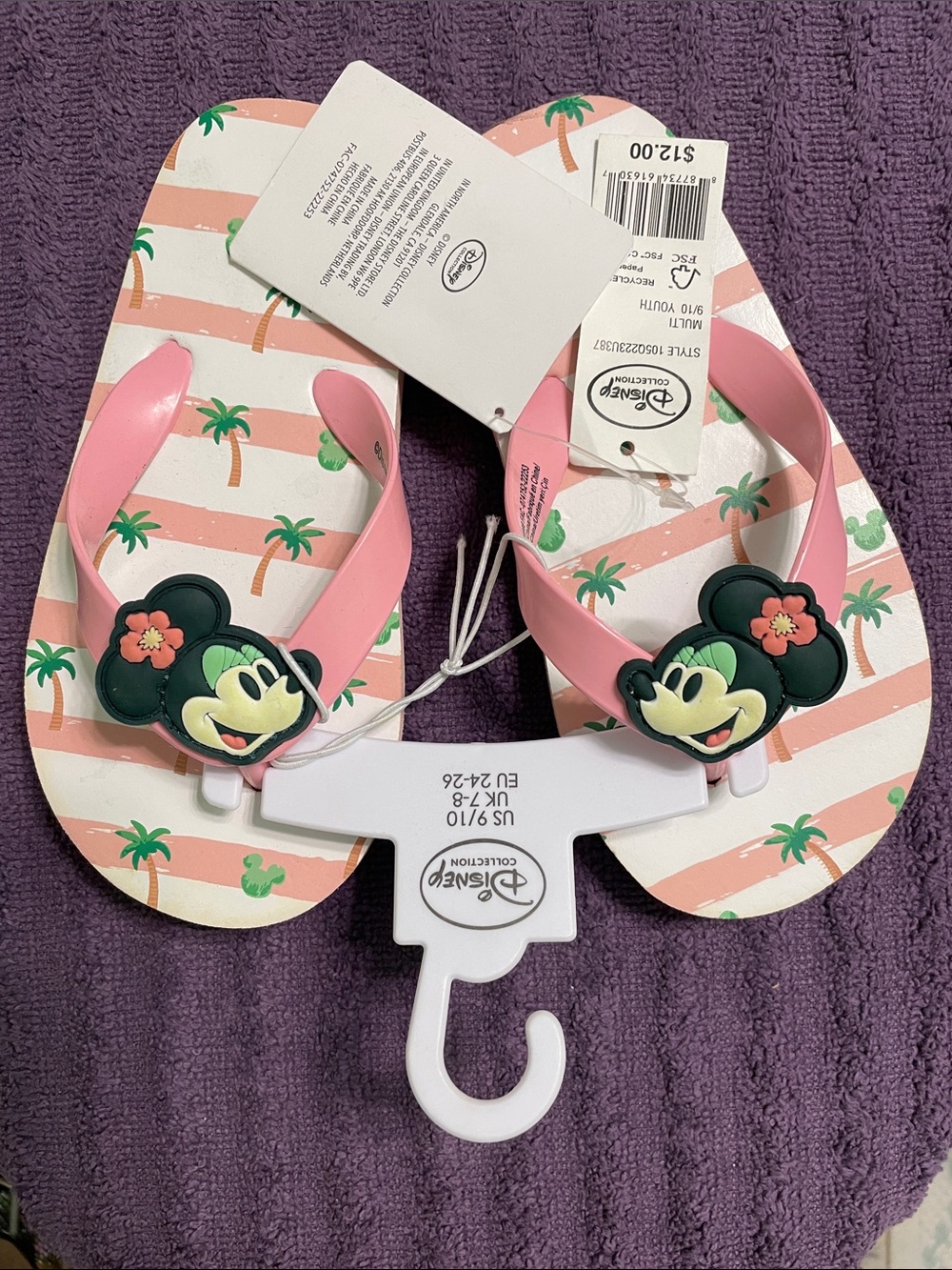 Disney Pink Minnie Mouse Palm-Print Kids Flip Flops